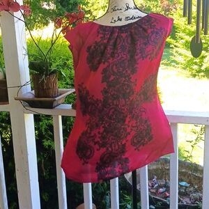WORTHINGTON Red & Black Lace Look Flowing Blouse Size 1X
